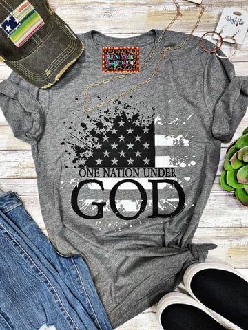 Grey One Nation Under God Tee