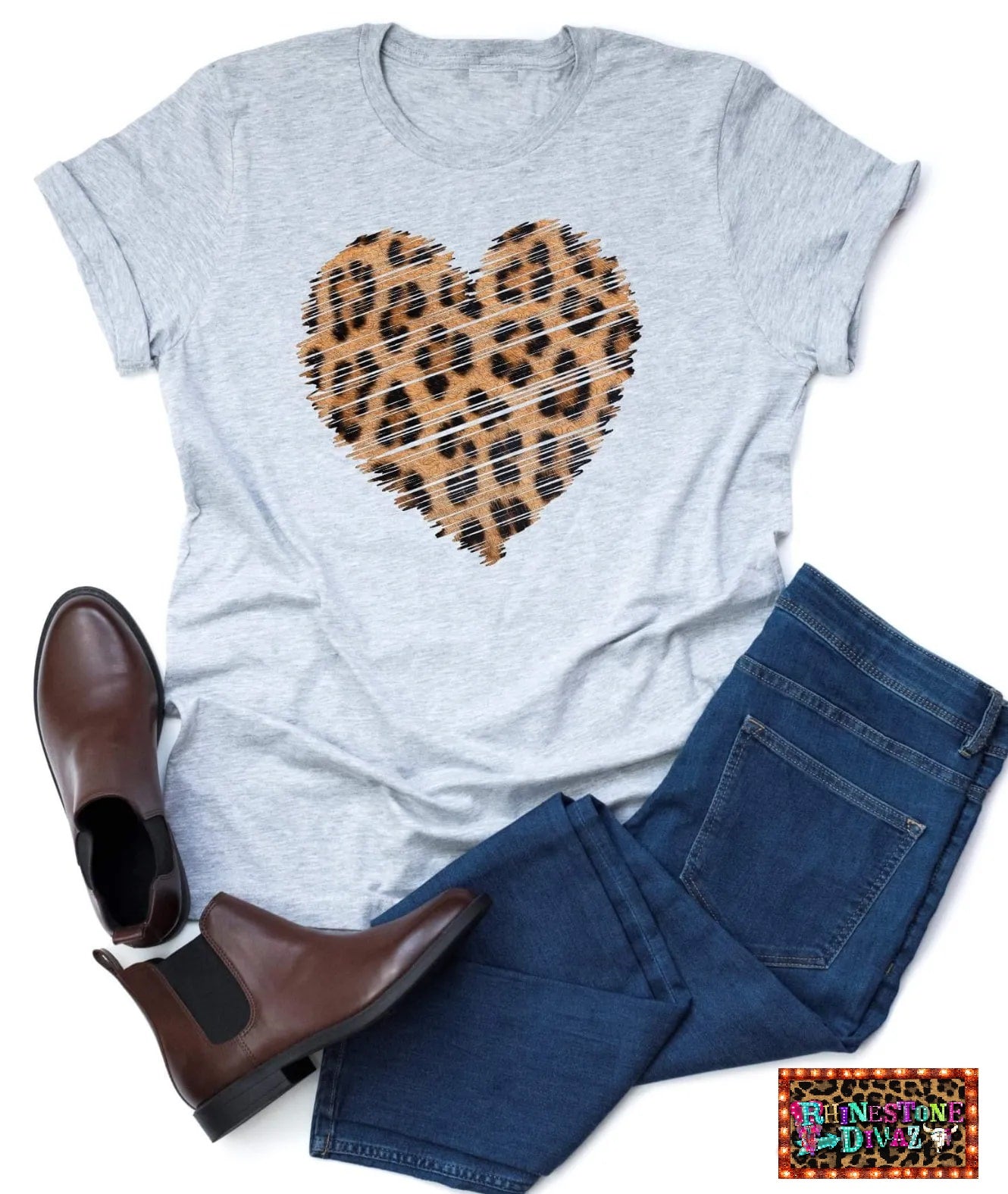 Distressed Leopard Heart Tee