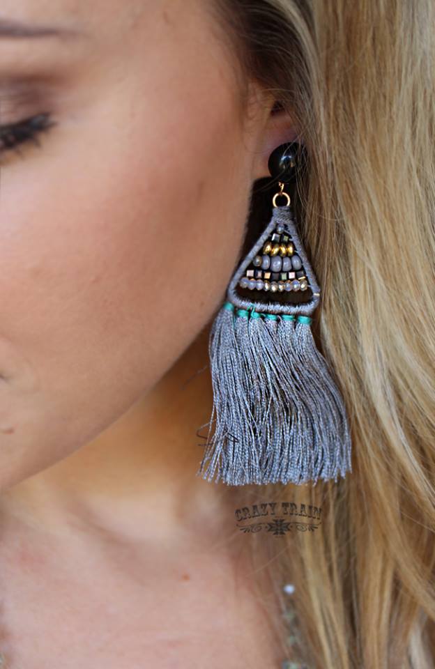 Tassel Beaded Grey Earring