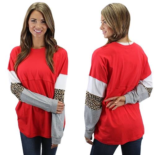 Red Leopard Colorblock Top