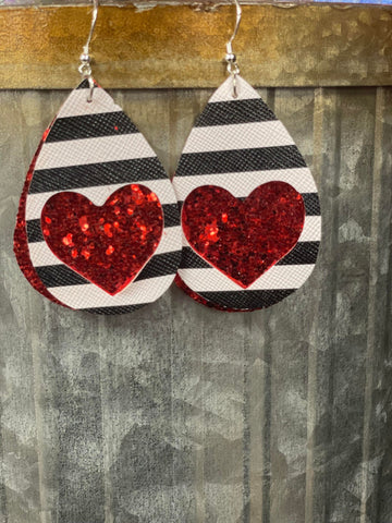 Red Glitter Heart Cutout Earrings