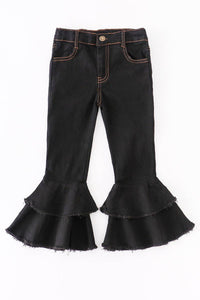 Girls Black double layered denim jeans