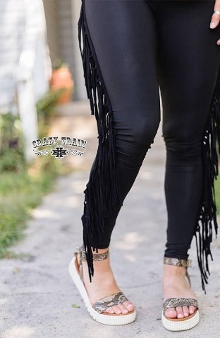 Black On The Fly Fringe Leggings