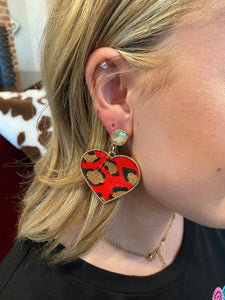 Red Leopard Heart Stud Earring