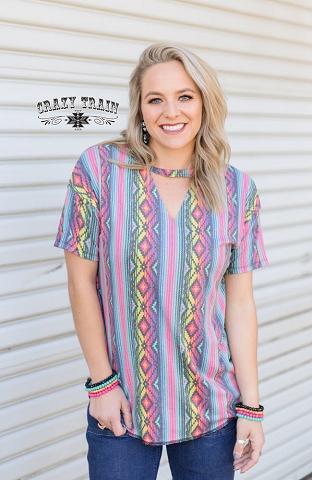 Serape/Aztec Keyhole Textline Top