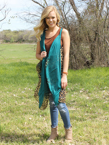 Teal Leopard Sheer Vest