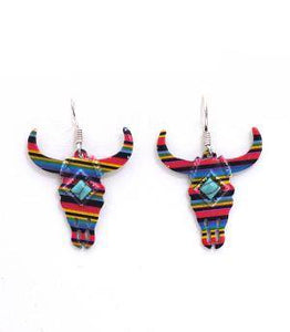 Serape Bull Skull Earrings