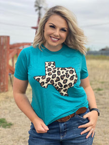 Teal Leopard Texas Tee