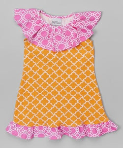 Orange/Pink Trellis Girls Dress