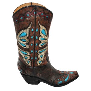 Turquoise Butterfly Design Cowboy Boot Vase
