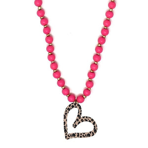 Leopard Heart Hot Pink Necklace