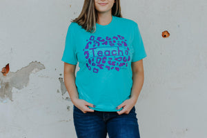 Teal Purple Leopard Teach Tee