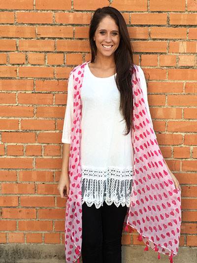 White Pink Heart Tassel Sheer Vest