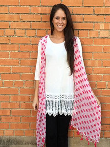 White Pink Heart Tassel Sheer Vest