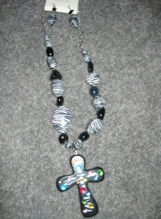 Zebra Cross Multi Bead Necklace