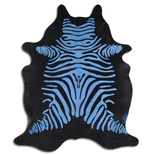Acid Washed Hair On Cowhide Distressed Zebra Navy Blue On Blue