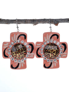 Terra Cotta Leopard Cross Earrings