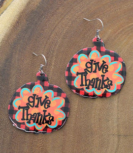 Red Plaid Give Thanks Earrings