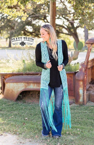 Teal La Azteca Fringe Duster