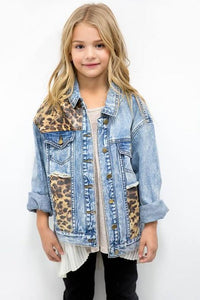 Girls Denim Leopard Jacket