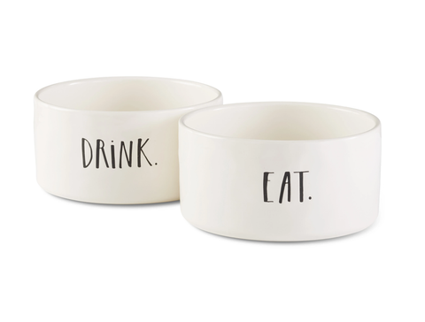 Rae Dunn Stem Print Eat + Drink Pet Bowls Large - Set of 2