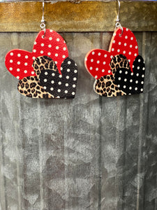 Polka Dot Triple Leopard Heart Earrings