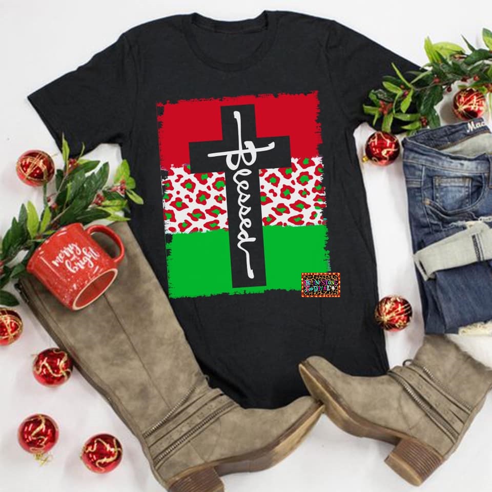 SHORT SLEEVE Leopard Christmas Blessed Tee