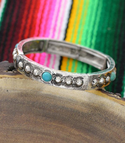 Turquoise/ Silver Rhinestone Stretch Bracelet