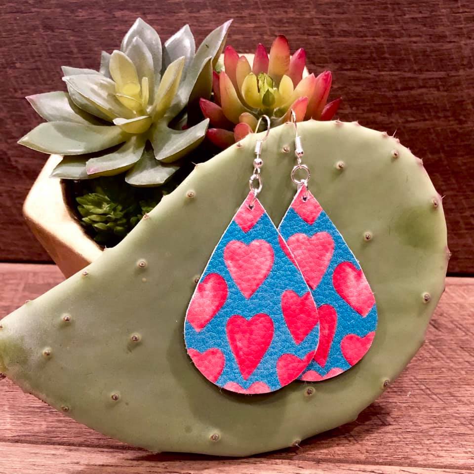 Pink/Blue Heart Earrings
