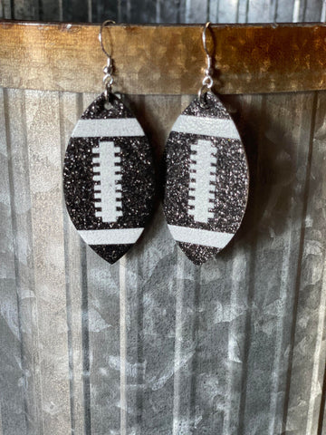 Black Glitter Football Earrings