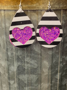 Pink Glitter Heart Cutout Earrings