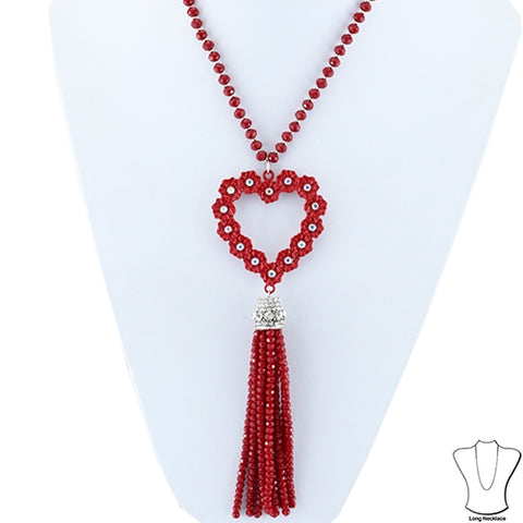 Red Bead Tassel Necklace