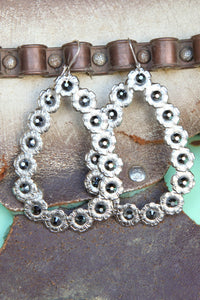 Pink Panache SILVER open teardrop WITH BLACK CRYSTALS