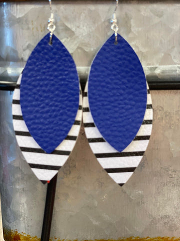 Blue Black & White Stripe Layer Earrings