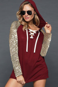 Maroon W/Gold Sequin Sleeve Hoodie