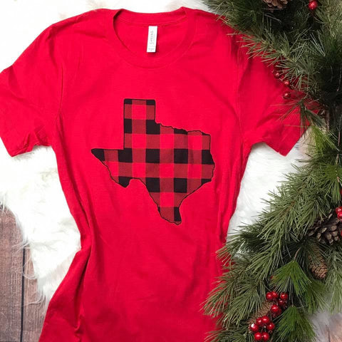 Red Plaid Texas Tee