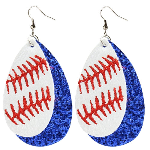 Blue Glitter Baseball Earrings
