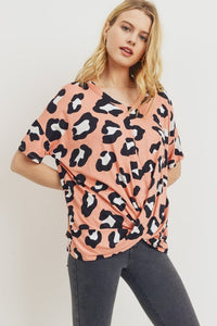 Coral Leopard Knot Front Top