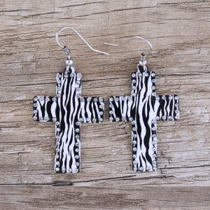 Zebra Thin Metal Cross Earring