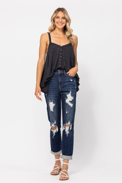 88220 High Waist Destroyed Cuff Jean