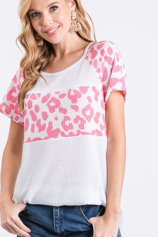 Ivory/Pink Leopard Waffle Top