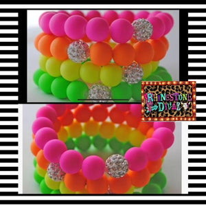 Neon Rhinestone Bead Bracelet