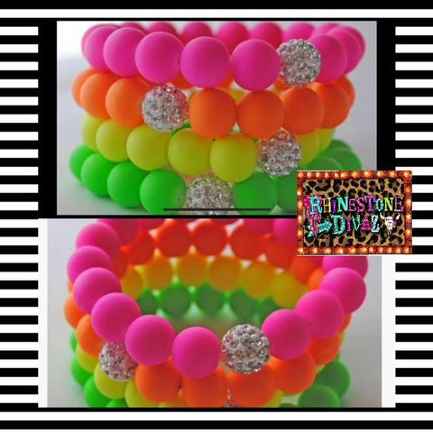 Neon Rhinestone Bead Bracelet