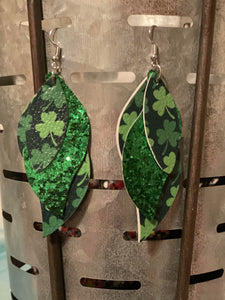 Black/Green Clover Layer Earrings