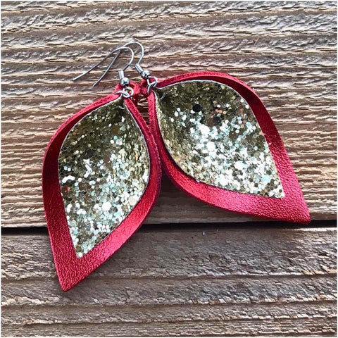 Red/Gold Glitter Layered Petal Earrings