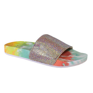 Mint Tye Dye Rhinestone Slides