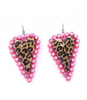 Pink Leopard Heart Earring