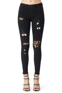 JB Black Leopard Skinny Jean