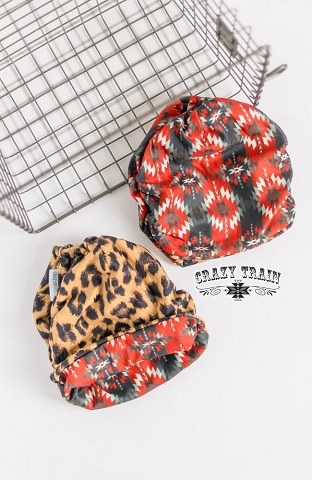 Bandito Leopard/Red Aztec Bun Beanie