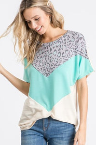 Mint/Cream Colorblock V Top